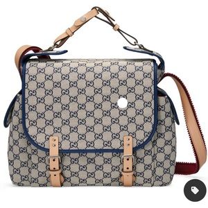 Blue Gucci diaper bag